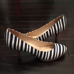 Navy blue/white nautical striped heels
